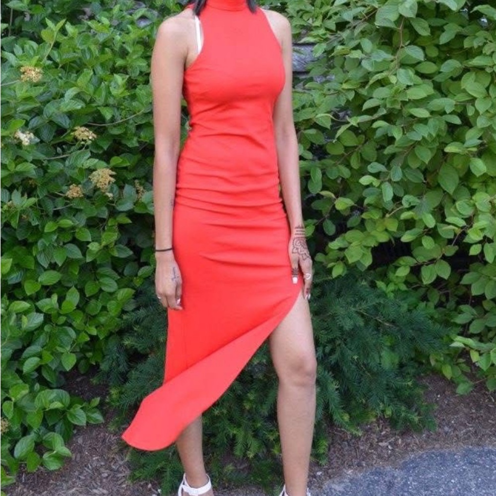 Mock neck Red Sleeveless Dress